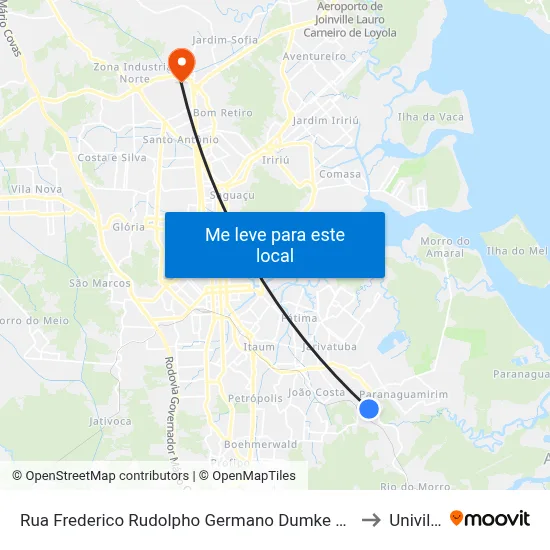 Rua Frederico Rudolpho Germano Dumke 215 to Univille map