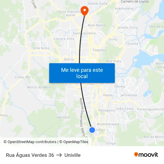 Rua Águas Verdes 36 to Univille map