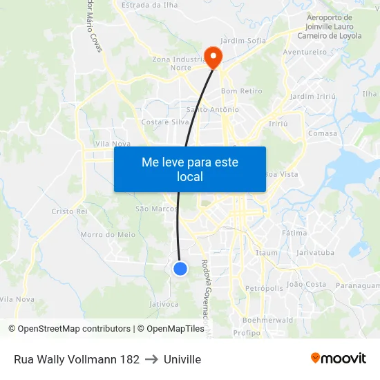 Rua Wally Vollmann 182 to Univille map