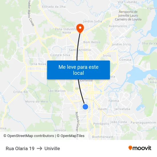 Rua Olaria 19 to Univille map