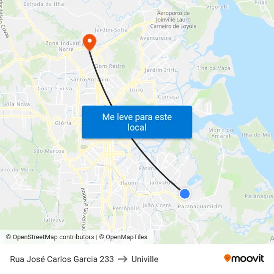 Rua José Carlos Garcia 233 to Univille map