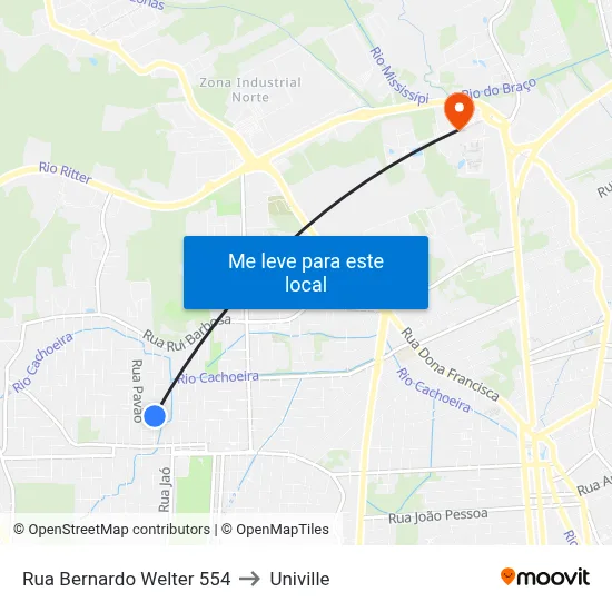 Rua Bernardo Welter 554 to Univille map