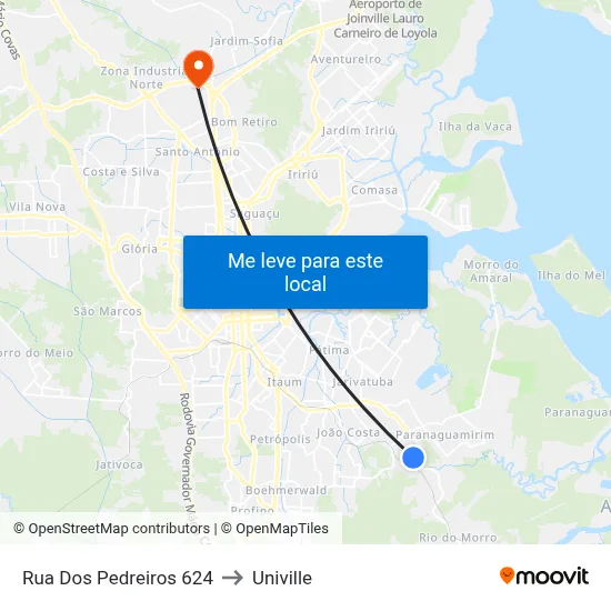 Rua Dos Pedreiros 624 to Univille map
