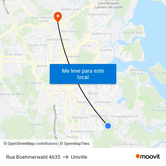 Rua Boehmerwald 4635 to Univille map