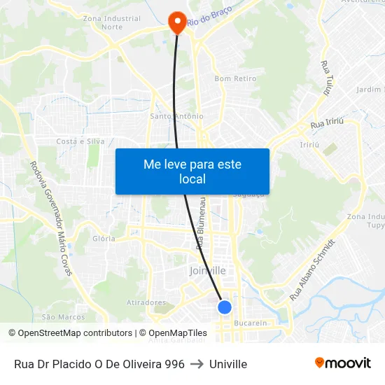 Rua Dr Placido O De Oliveira 996 to Univille map