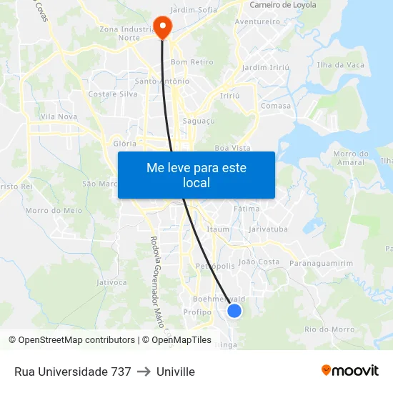 Rua Universidade 737 to Univille map