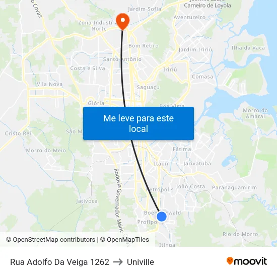 Rua Adolfo Da Veiga 1262 to Univille map