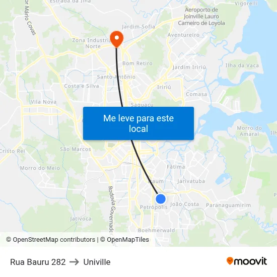 Rua Bauru 282 to Univille map