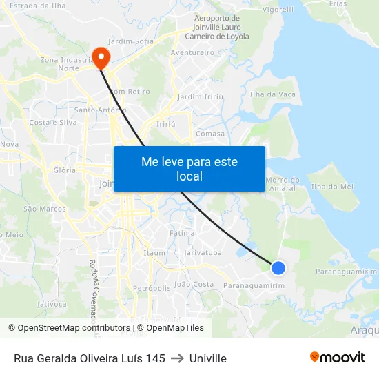 Rua Geralda Oliveira Luís 145 to Univille map