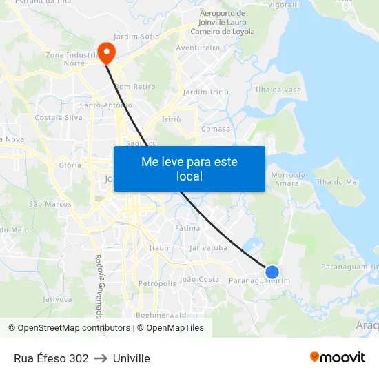 Rua Éfeso 302 to Univille map