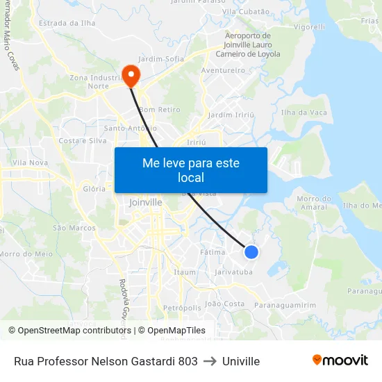 Rua Professor Nelson Gastardi 803 to Univille map