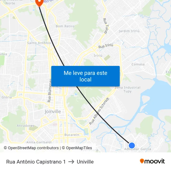 Rua Antônio Capistrano 1 to Univille map