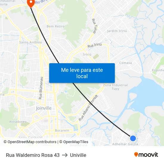 Rua Waldemiro Rosa 43 to Univille map