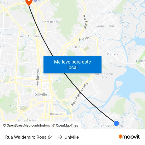 Rua Waldemiro Rosa 641 to Univille map