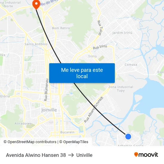 Avenida Alwino Hansen 38 to Univille map
