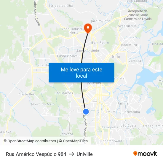 Rua Américo Vespúcio 984 to Univille map