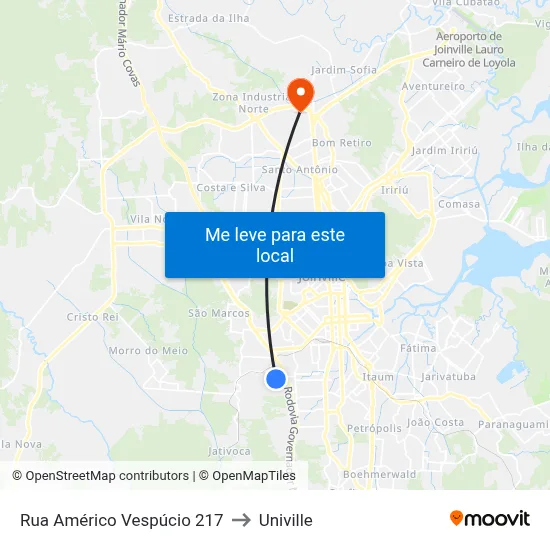 Rua Américo Vespúcio 217 to Univille map