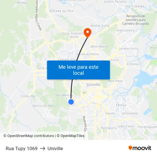 Rua Tupy 1069 to Univille map