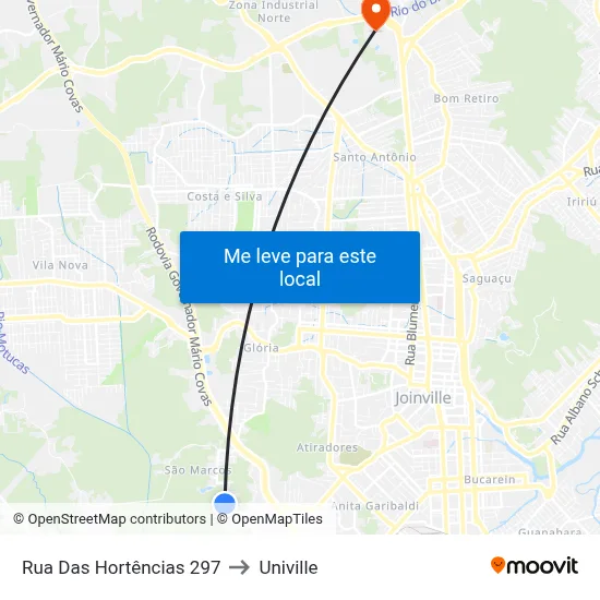 Rua Das Hortências 297 to Univille map