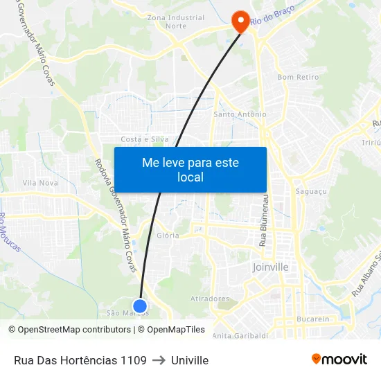 Rua Das Hortências 1109 to Univille map