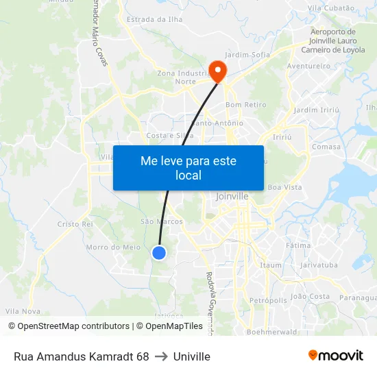 Rua Amandus Kamradt 68 to Univille map