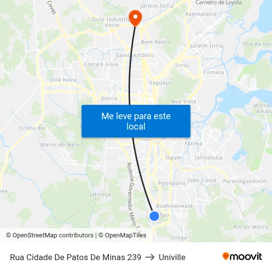 Rua Cidade De Patos De Minas 239 to Univille map