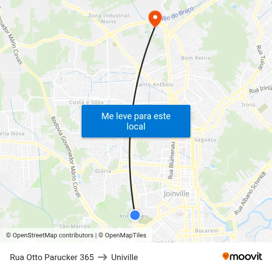 Rua Otto Parucker 365 to Univille map