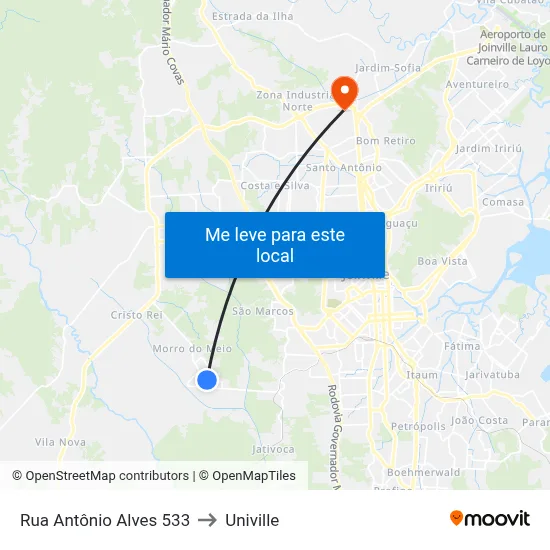 Rua Antônio Alves 533 to Univille map