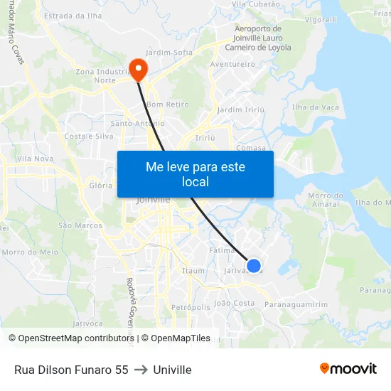 Rua Dilson Funaro 55 to Univille map