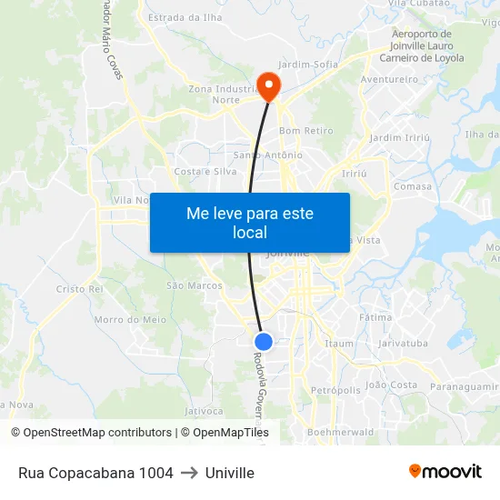Rua Copacabana 1004 to Univille map