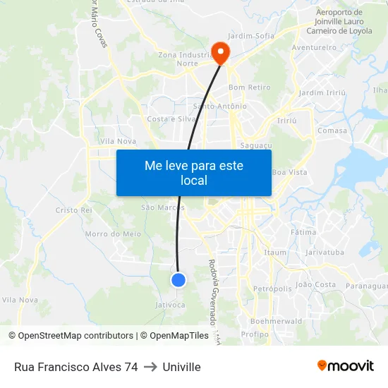 Rua Francisco Alves 74 to Univille map