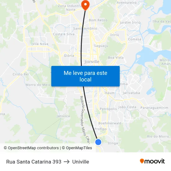 Rua Santa Catarina 393 to Univille map
