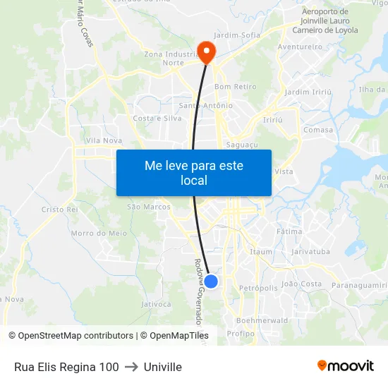 Rua Elis Regina 100 to Univille map