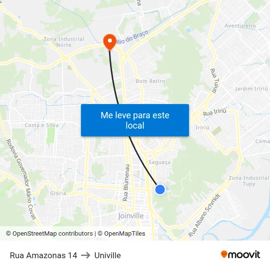 Rua Amazonas 14 to Univille map