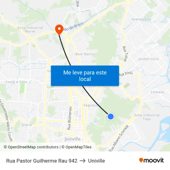 Rua Pastor Guilherme Rau 942 to Univille map