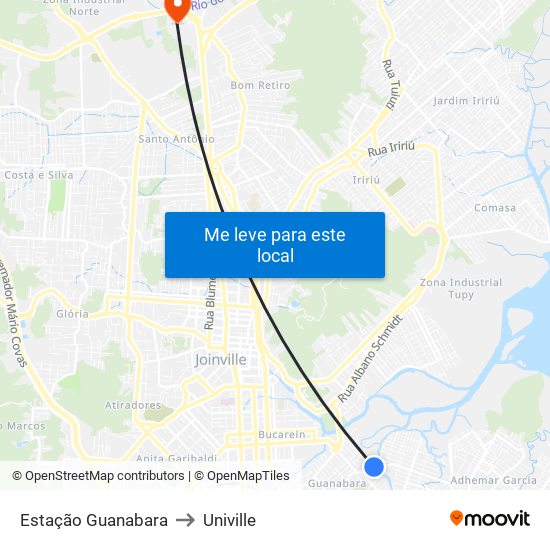 Estação Guanabara to Univille map