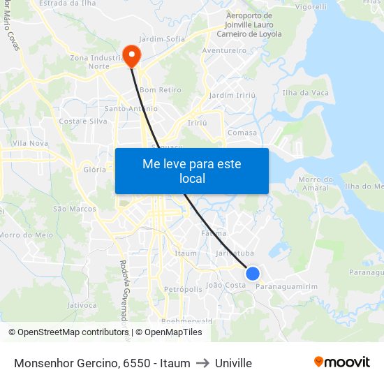 Monsenhor Gercino, 6550 - Itaum to Univille map