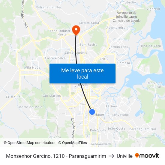 Monsenhor Gercino, 1210 - Paranaguamirim to Univille map