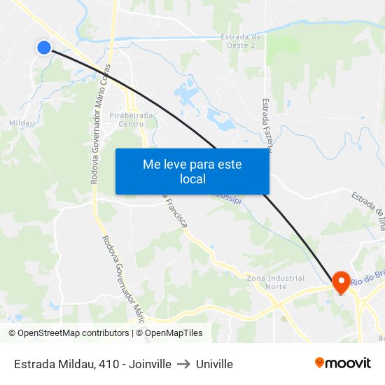 Estrada Mildau, 410 - Joinville to Univille map