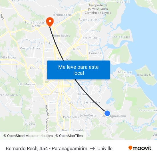 Bernardo Rech, 454 - Paranaguamirim to Univille map