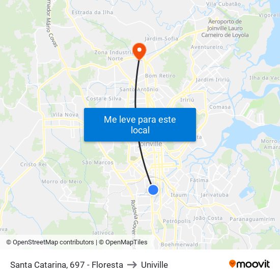 Santa Catarina, 697 - Floresta to Univille map