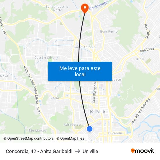 Concórdia, 42 - Anita Garibaldi to Univille map