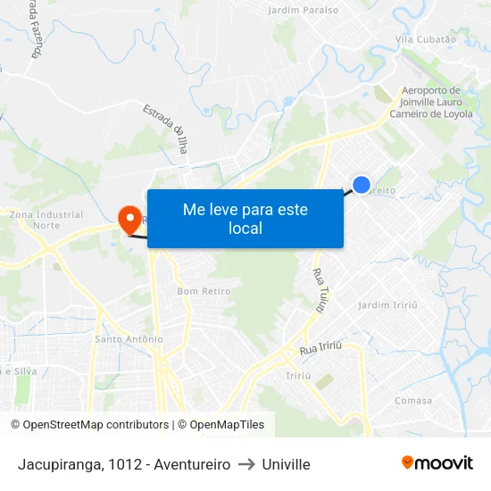 Jacupiranga, 1012 - Aventureiro to Univille map