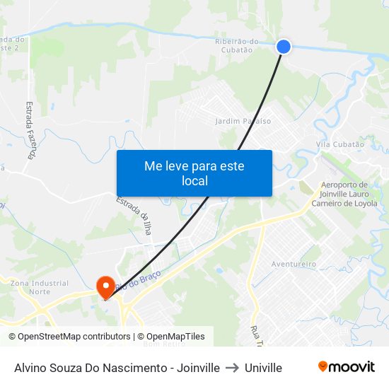 Alvino Souza Do Nascimento - Joinville to Univille map