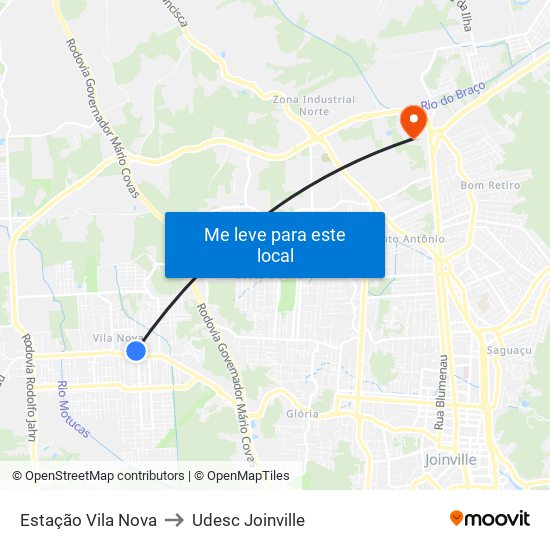 Estação Vila Nova to Udesc Joinville map