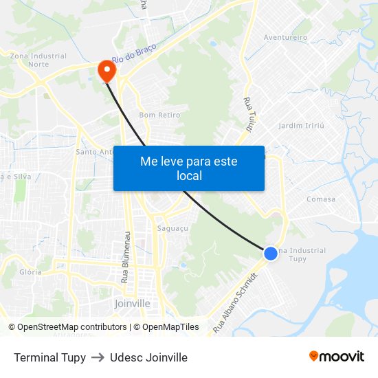 Terminal Tupy to Udesc Joinville map