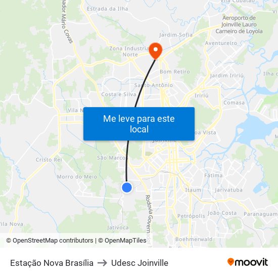 Estação Nova Brasília to Udesc Joinville map