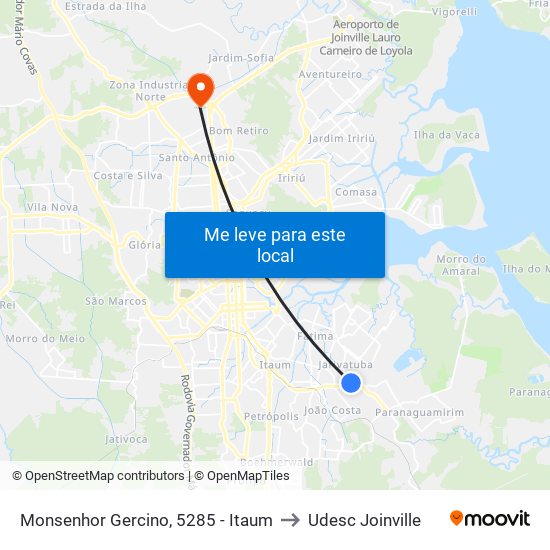 Monsenhor Gercino, 5285 - Itaum to Udesc Joinville map