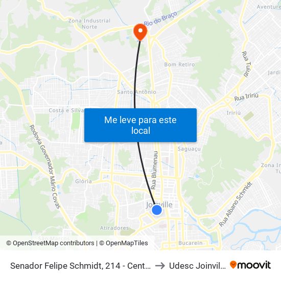 Senador Felipe Schmidt, 214 - Centro to Udesc Joinville map