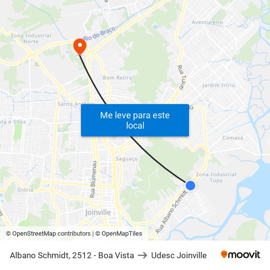 Albano Schmidt, 2512 - Boa Vista to Udesc Joinville map